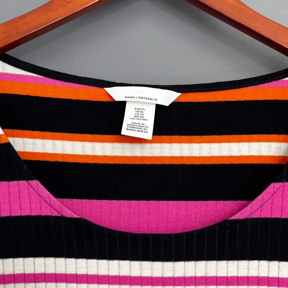 H&M Mama Maternity Rib Jersey Dress Striped Orange Pink Midi Cotton Elastane XL - Picture 6 of 13